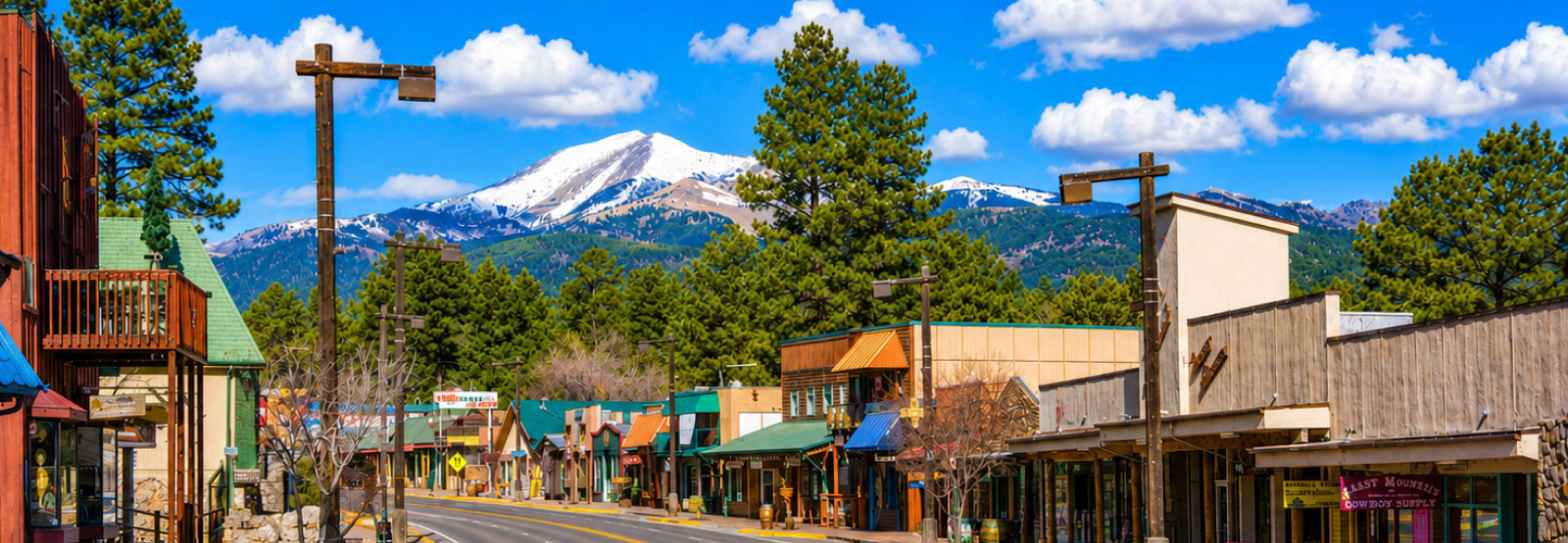 A street full of business in a small town